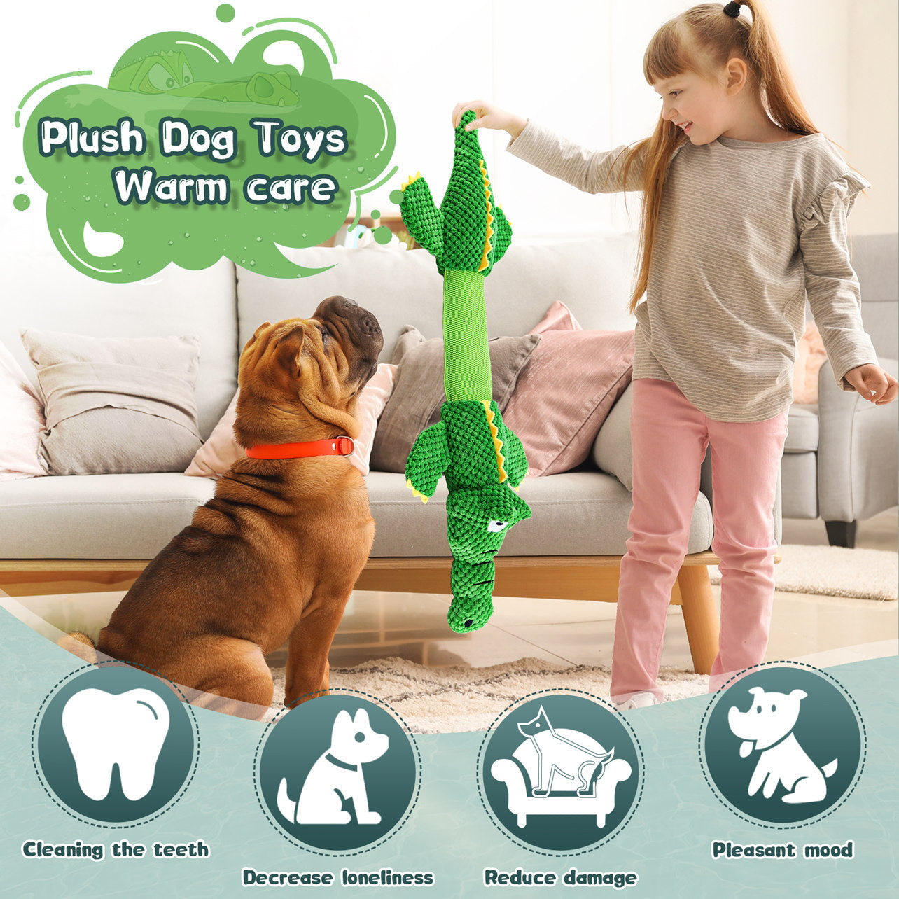 Fuufome Stretching Crocodile Squeaky Plush Dog Toy