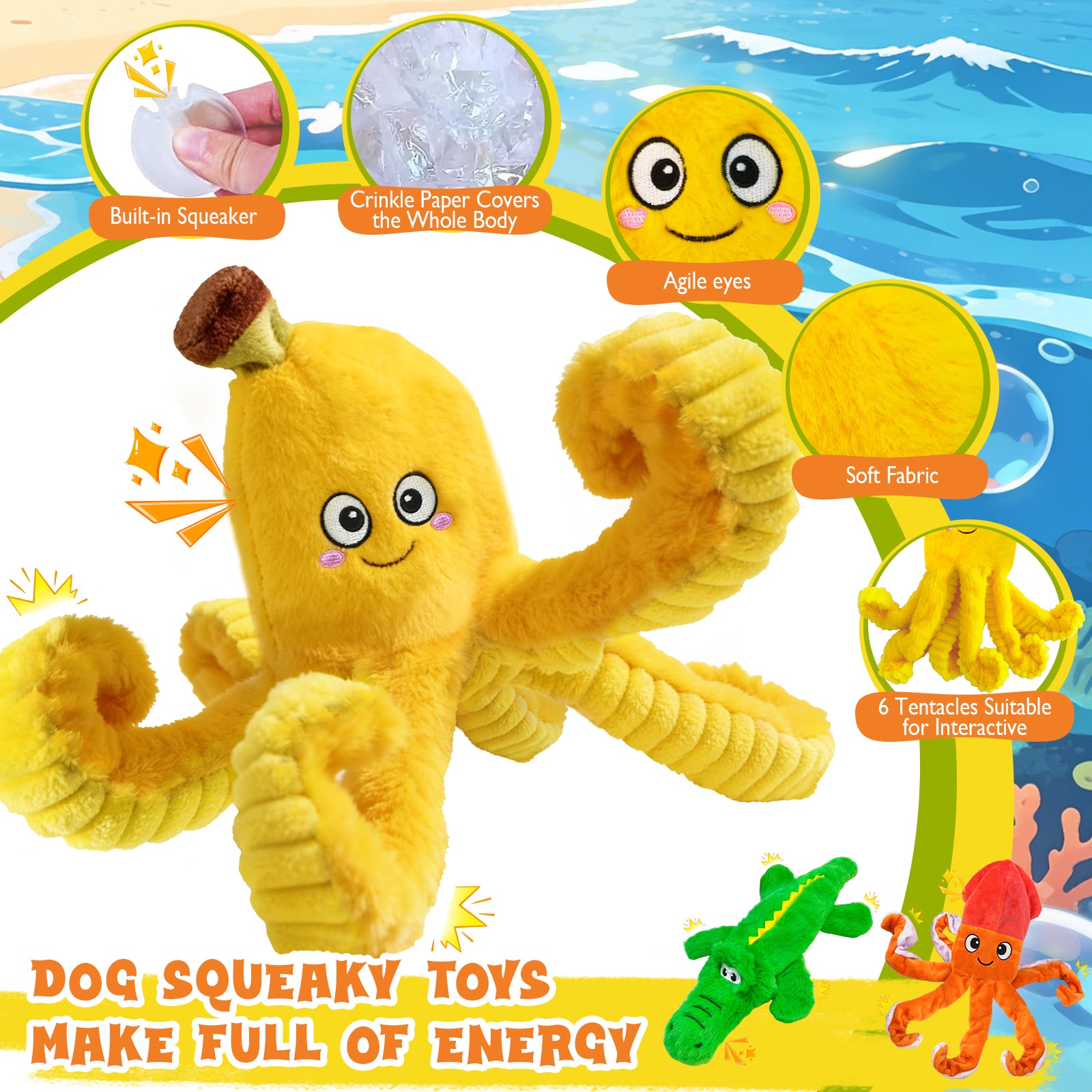 Fuufome non-woven 3-piece set Squeaky Plush Dog Toy