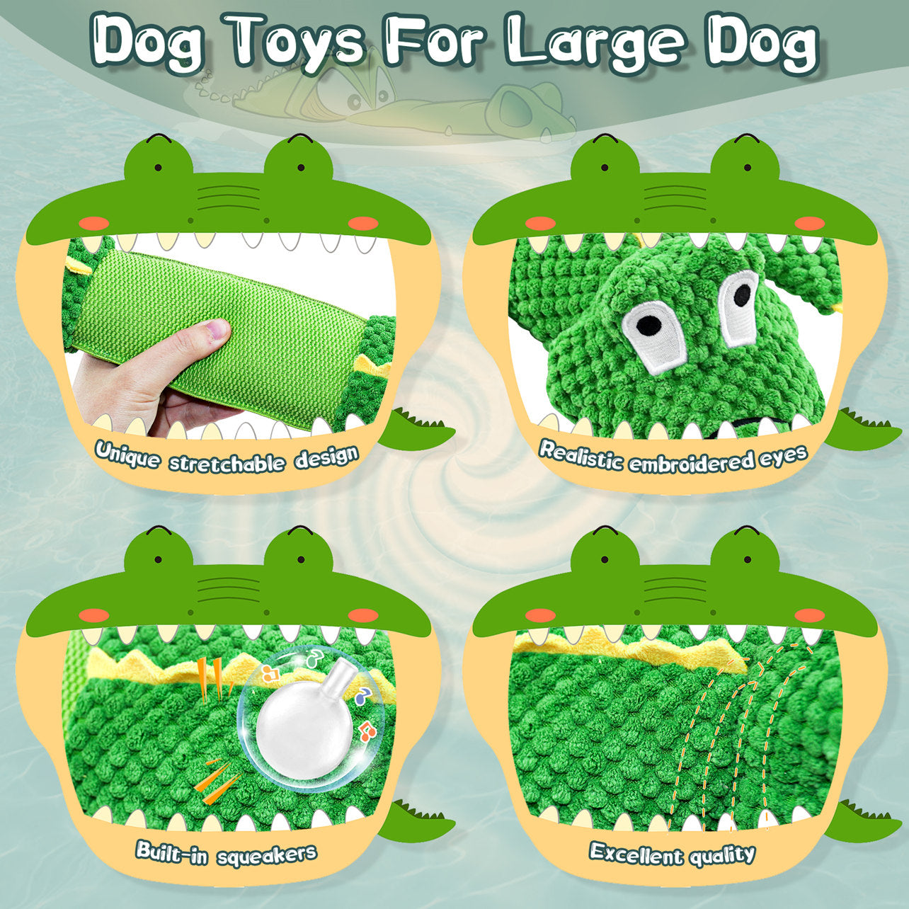 Fuufome Stretching Crocodile Squeaky Plush Dog Toy