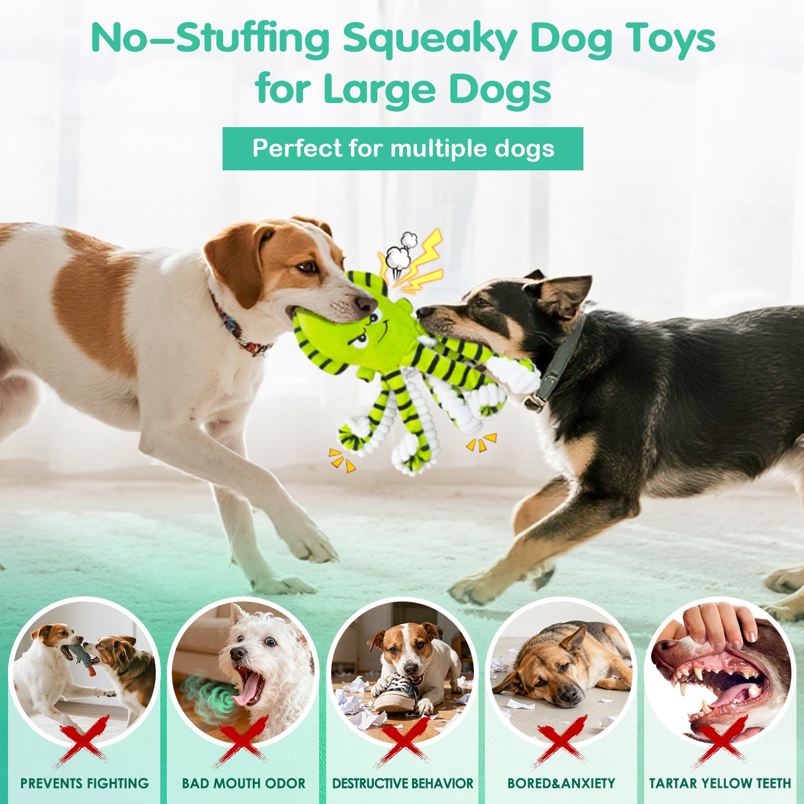 Fuufome 3-piece Octopus Squeaky Plush Dog Toy