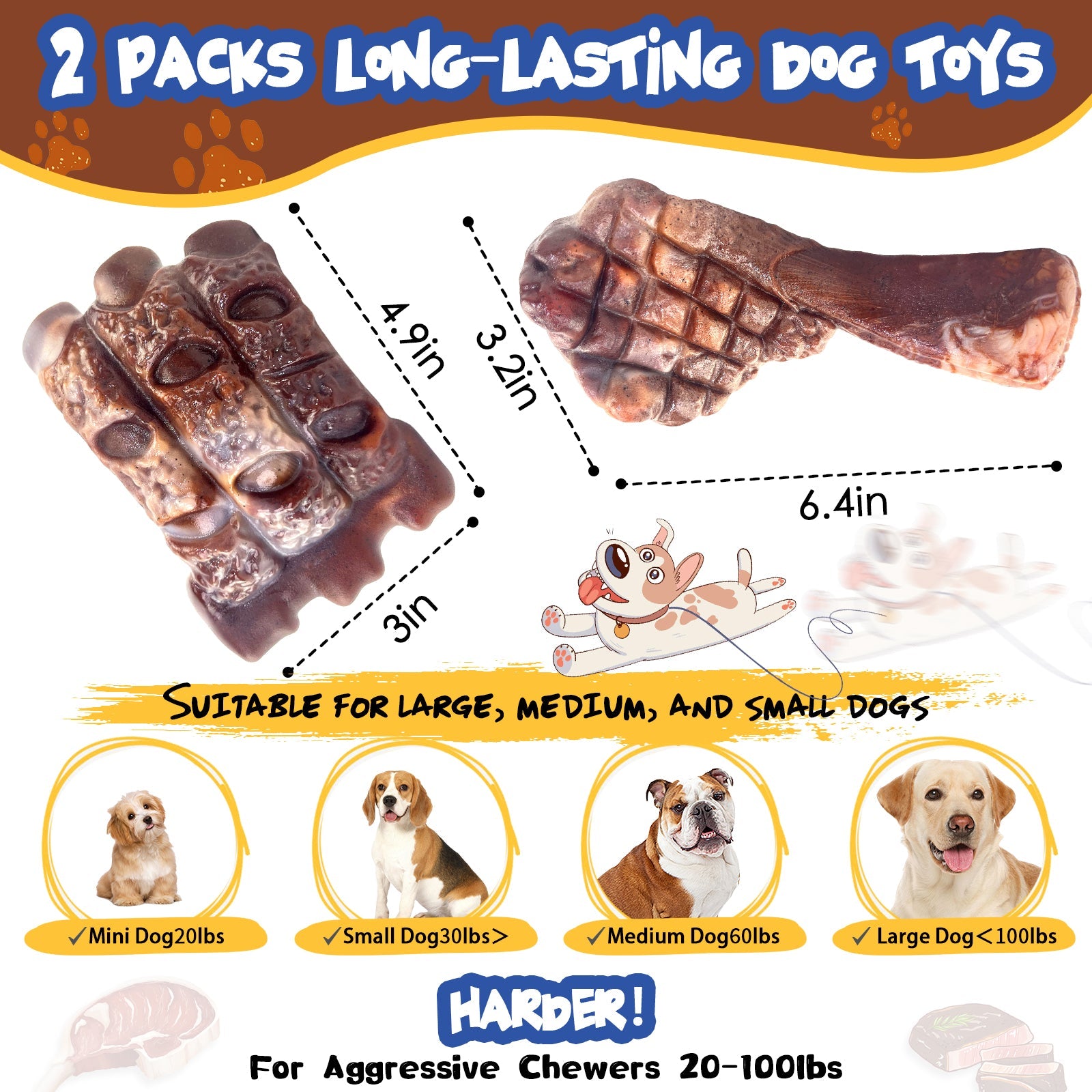 Fuufome Pork Chops and Beef Steaks Set of 2 Chew Dog Toys