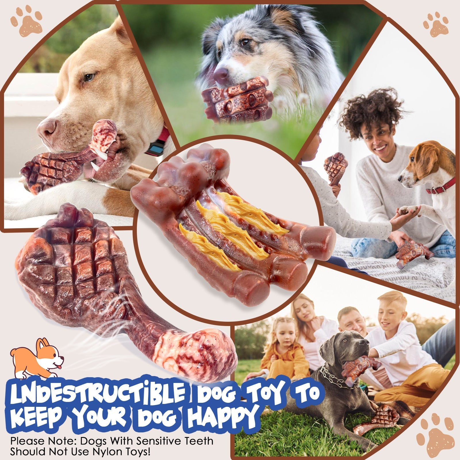 Fuufome Pork Chops and Beef Steaks Set of 2 Chew Dog Toys