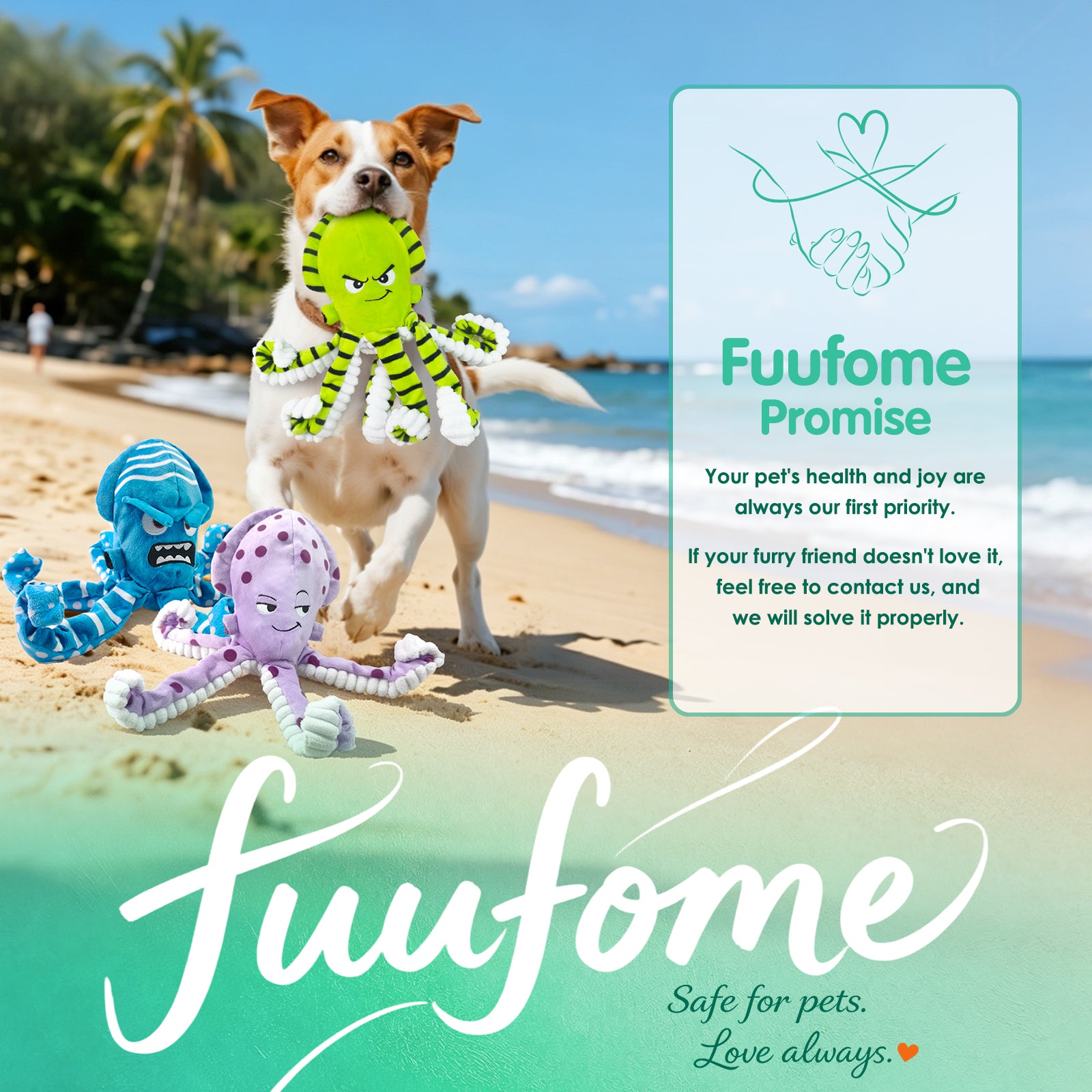 Fuufome 3-piece Octopus Squeaky Plush Dog Toy
