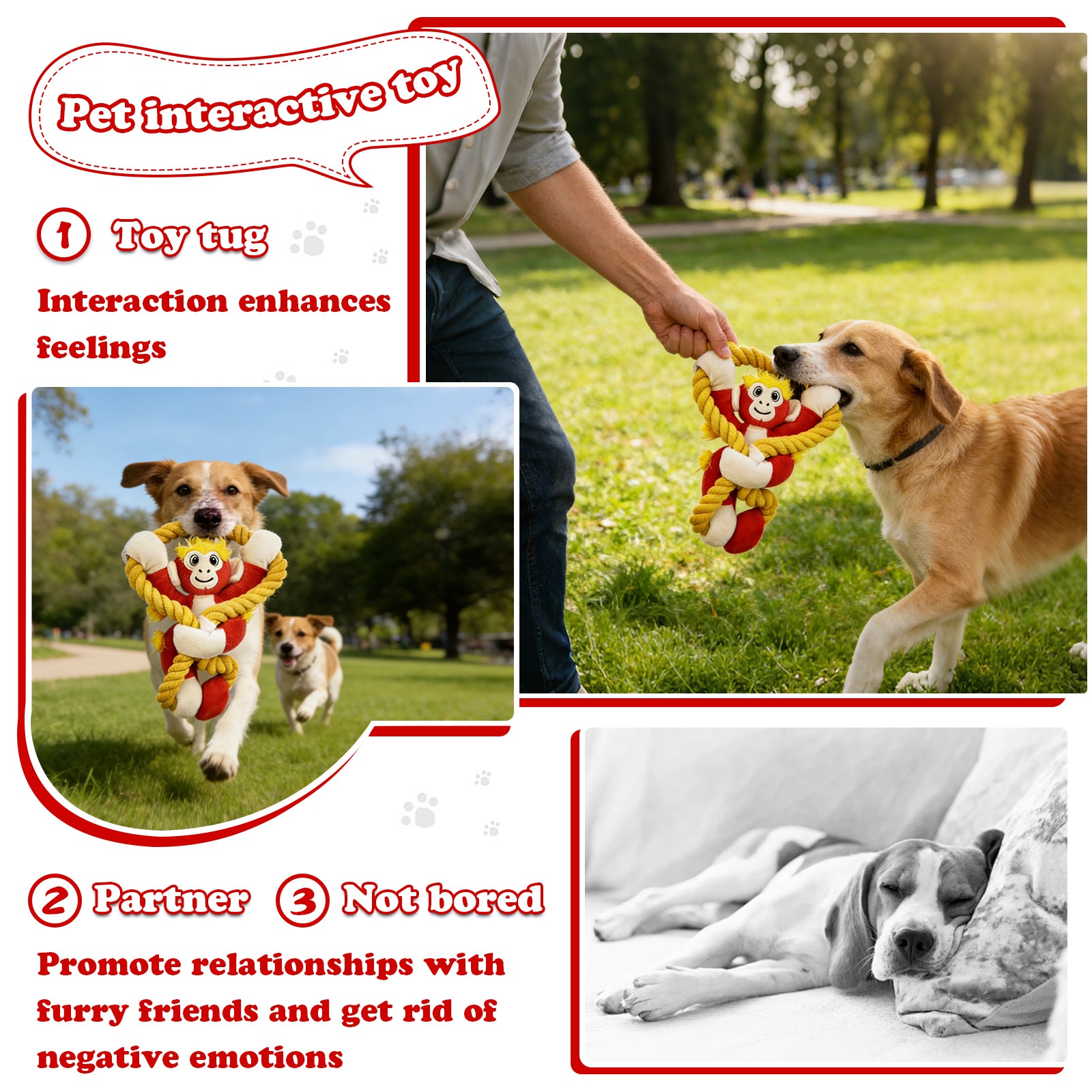 Fuufome Pull-String Monkey Squeaky Plush Dog Toy