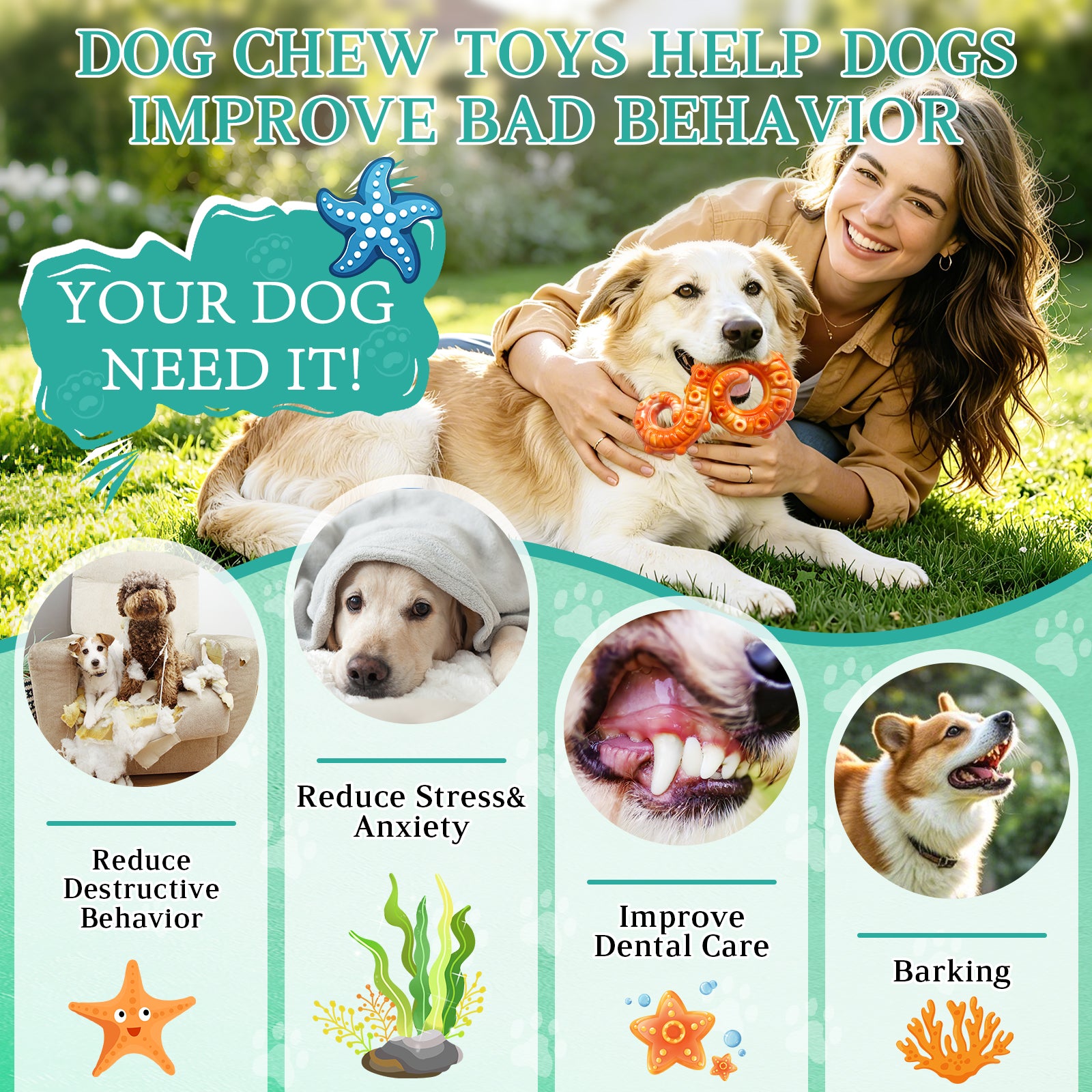 Fuufome Ocean Three-Piece Chew Dog Toy