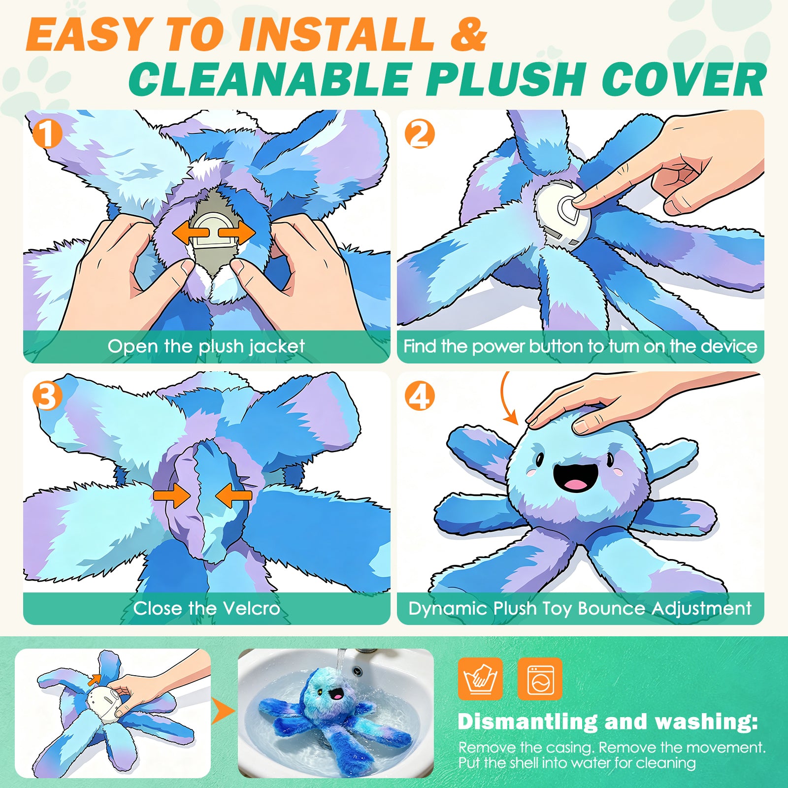 Fuufome Electric jellyfish Squeaky Plush Dog Toy