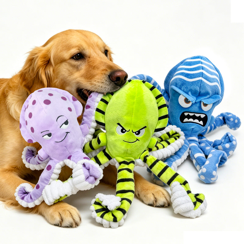 Fuufome 3-piece Octopus Squeaky Plush Dog Toy