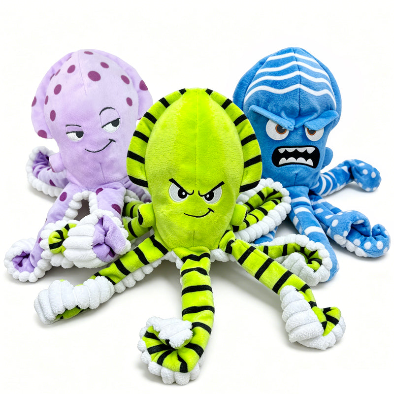 Fuufome 3-piece Octopus Squeaky Plush Dog Toy