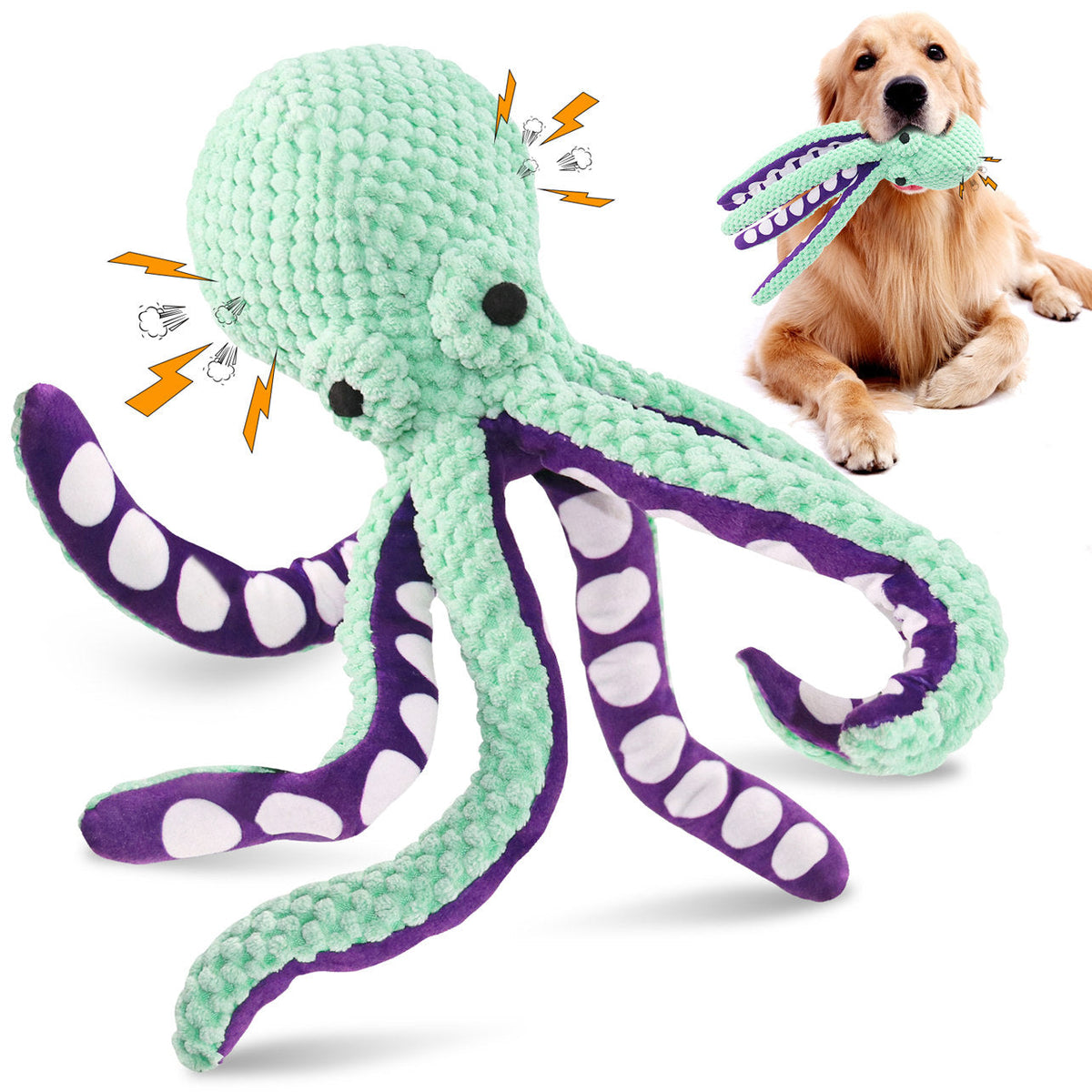 Fuufome Green Octopus Squeaky Plush Dog Toy