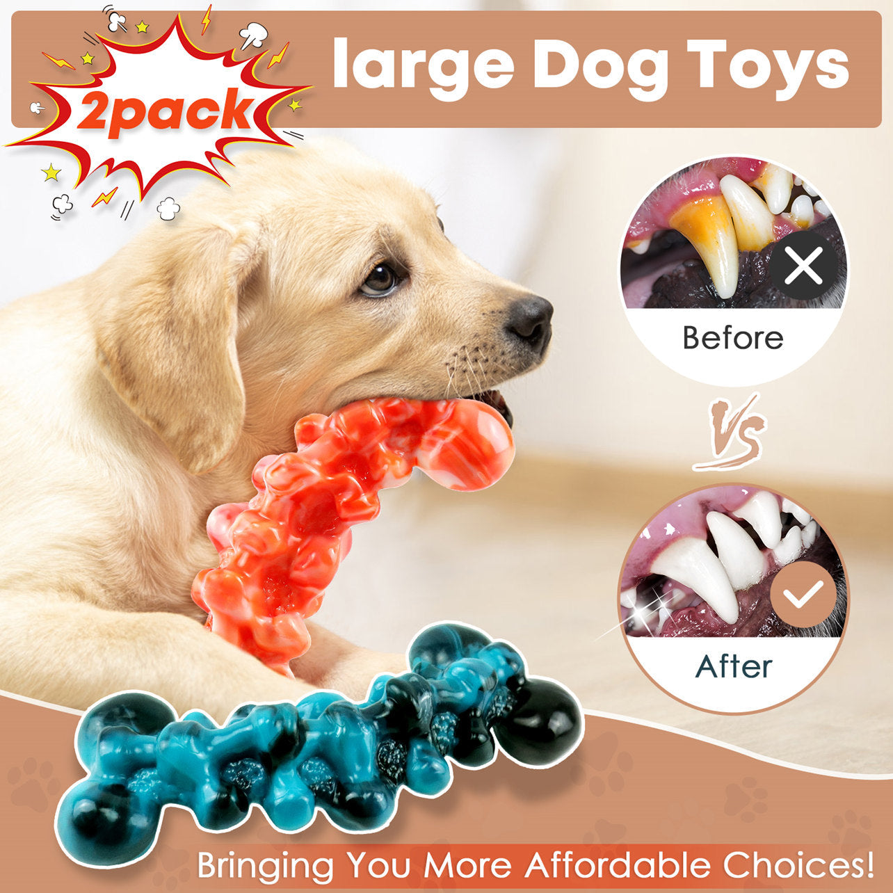 Fuufome Double Color Flame Bone, 2-piece set Chew Dog Toy