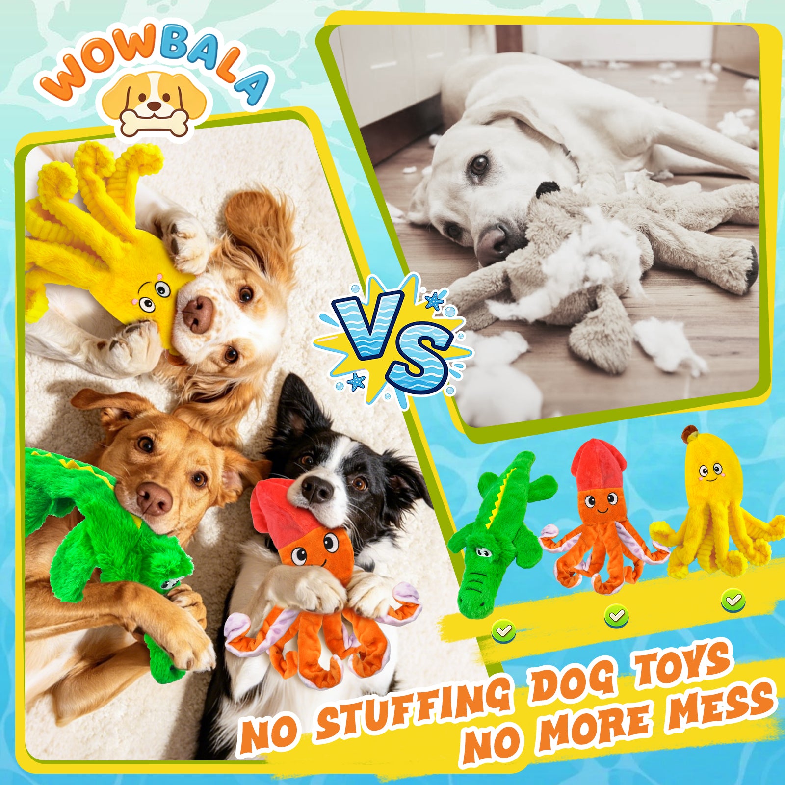 Fuufome non-woven 3-piece set Squeaky Plush Dog Toy