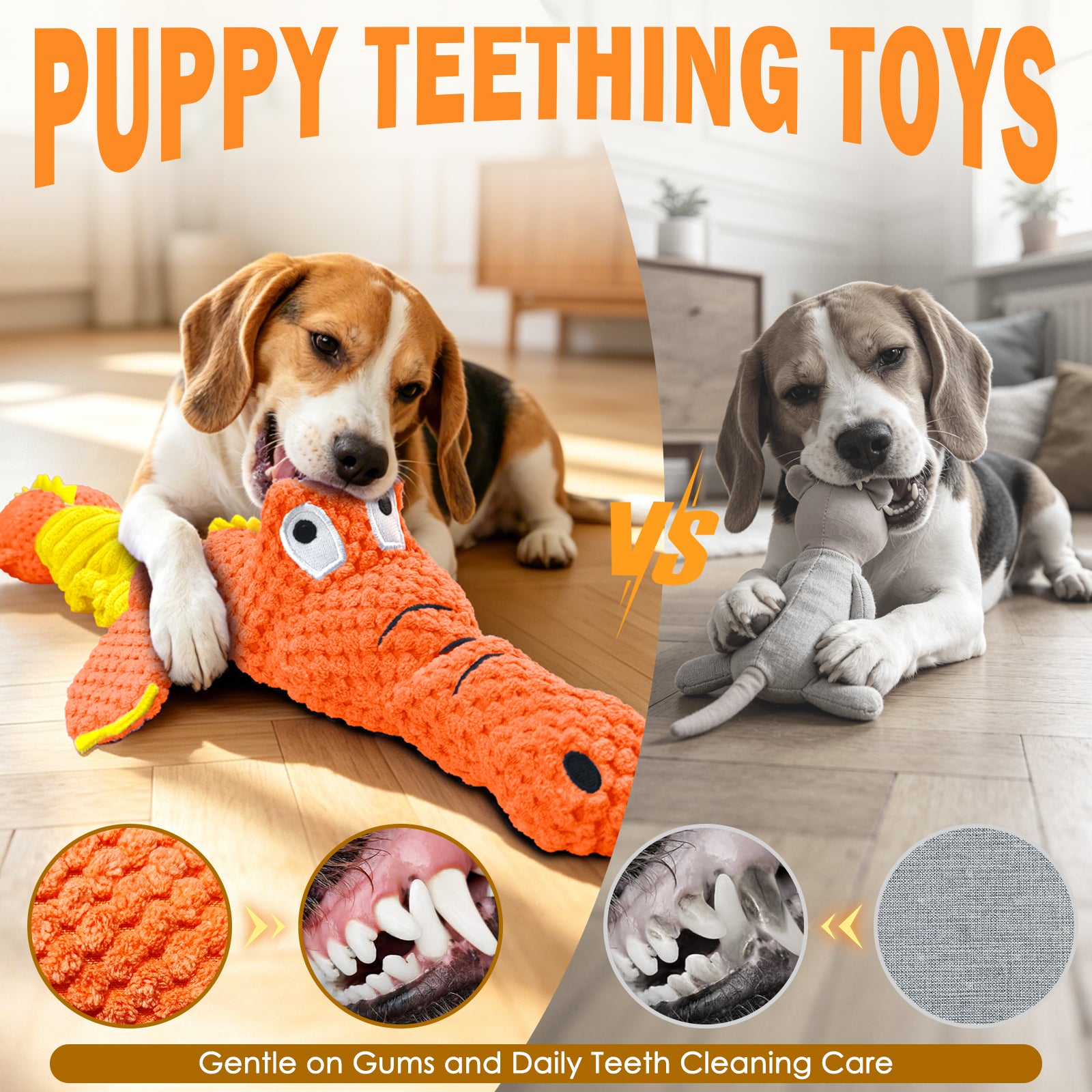 Fuufom Orange Stretching Crocodile Squeaky Plush Dog Toy