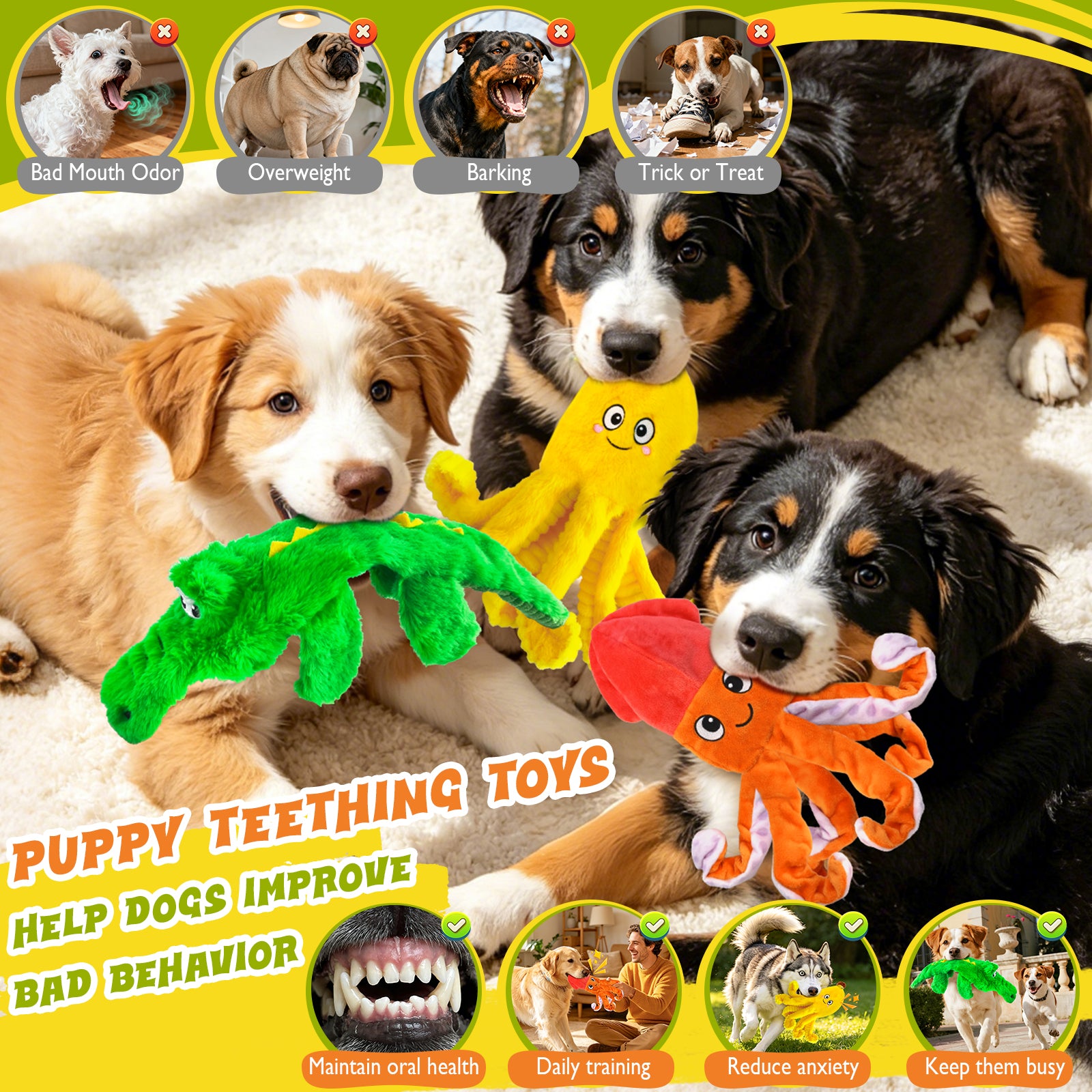 Fuufome non-woven 3-piece set Squeaky Plush Dog Toy
