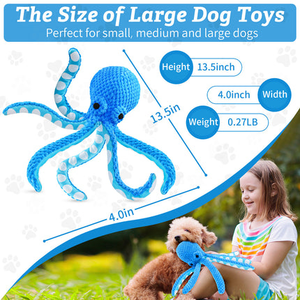 Octopus plush dog toy size display