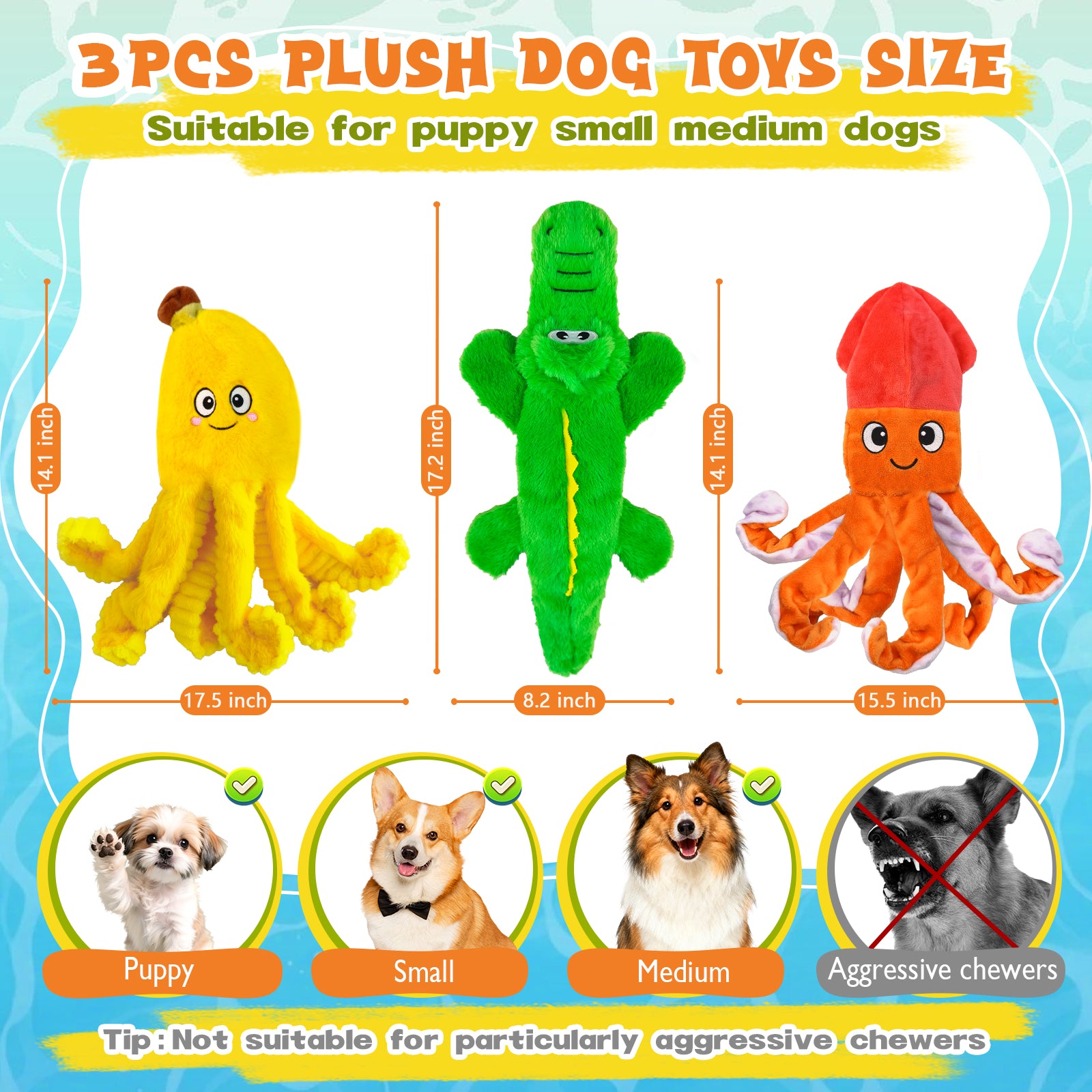 Fuufome non-woven 3-piece set Squeaky Plush Dog Toy