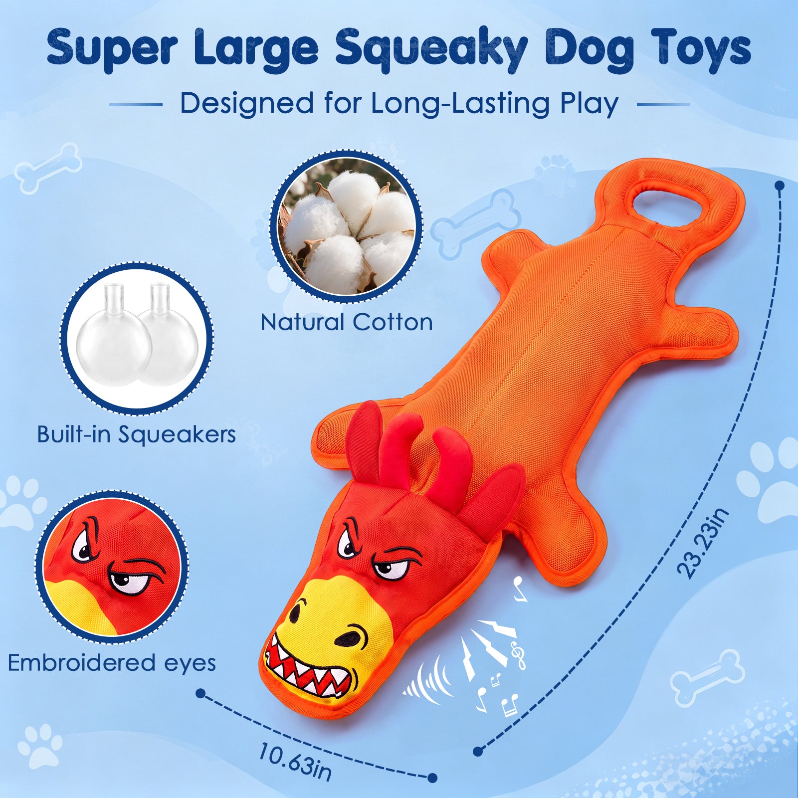 Fuufome 60cm stretched canvas cow Squeaky Plush Dog Toy