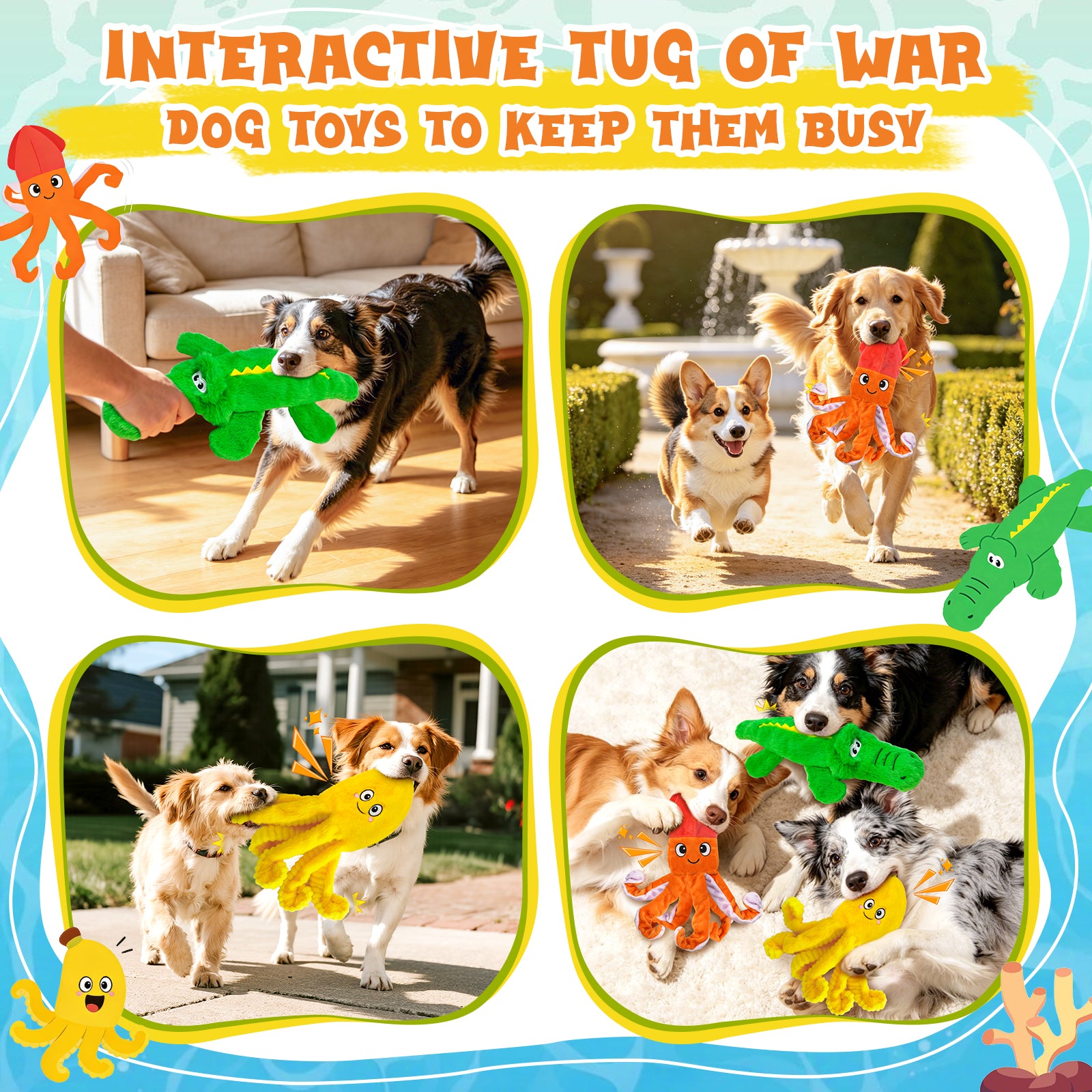Fuufome non-woven 3-piece set Squeaky Plush Dog Toy
