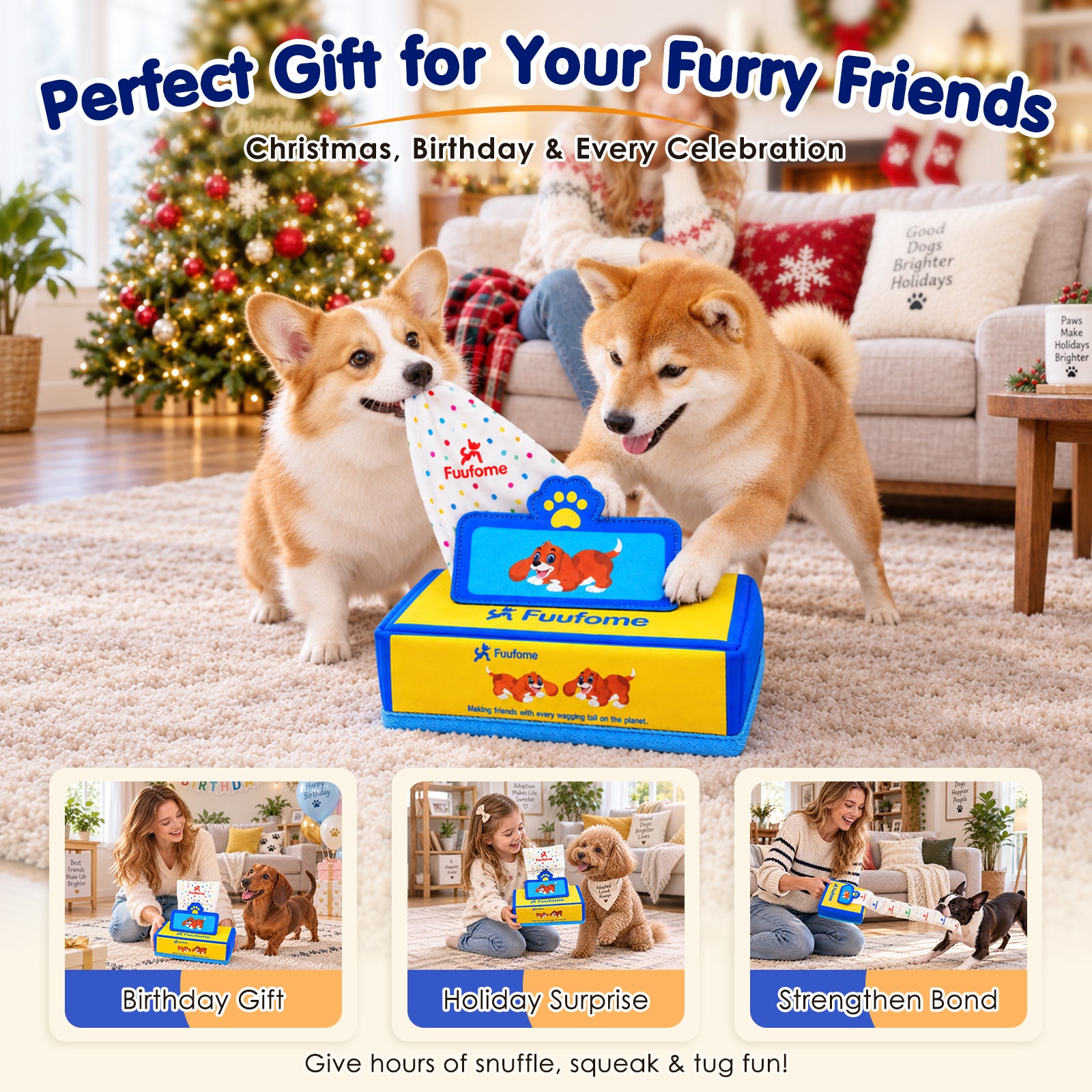 Fuufome  Sakshi imitation tissue box Squeaky Plush Dog Toy
