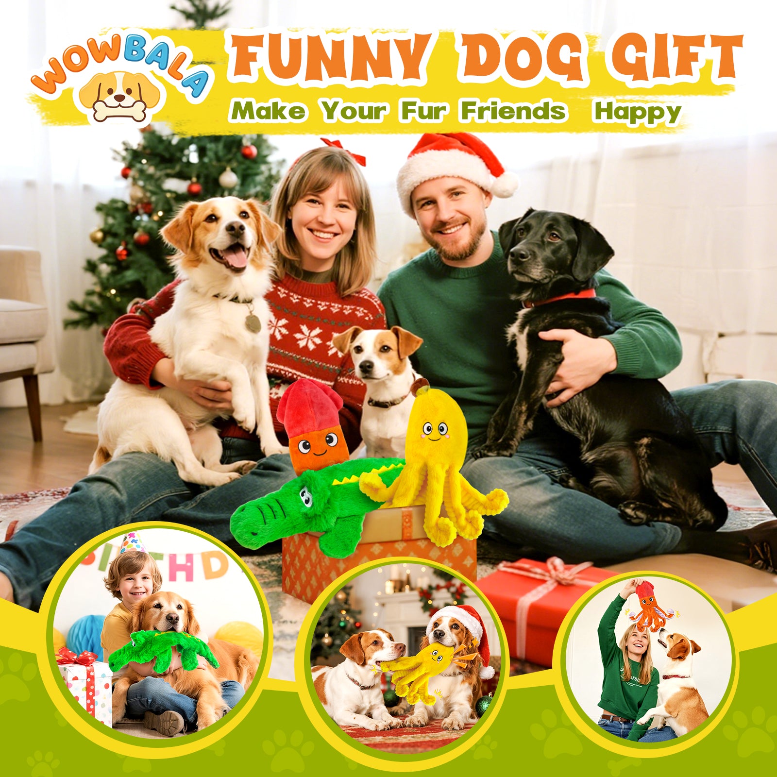 Fuufome non-woven 3-piece set Squeaky Plush Dog Toy