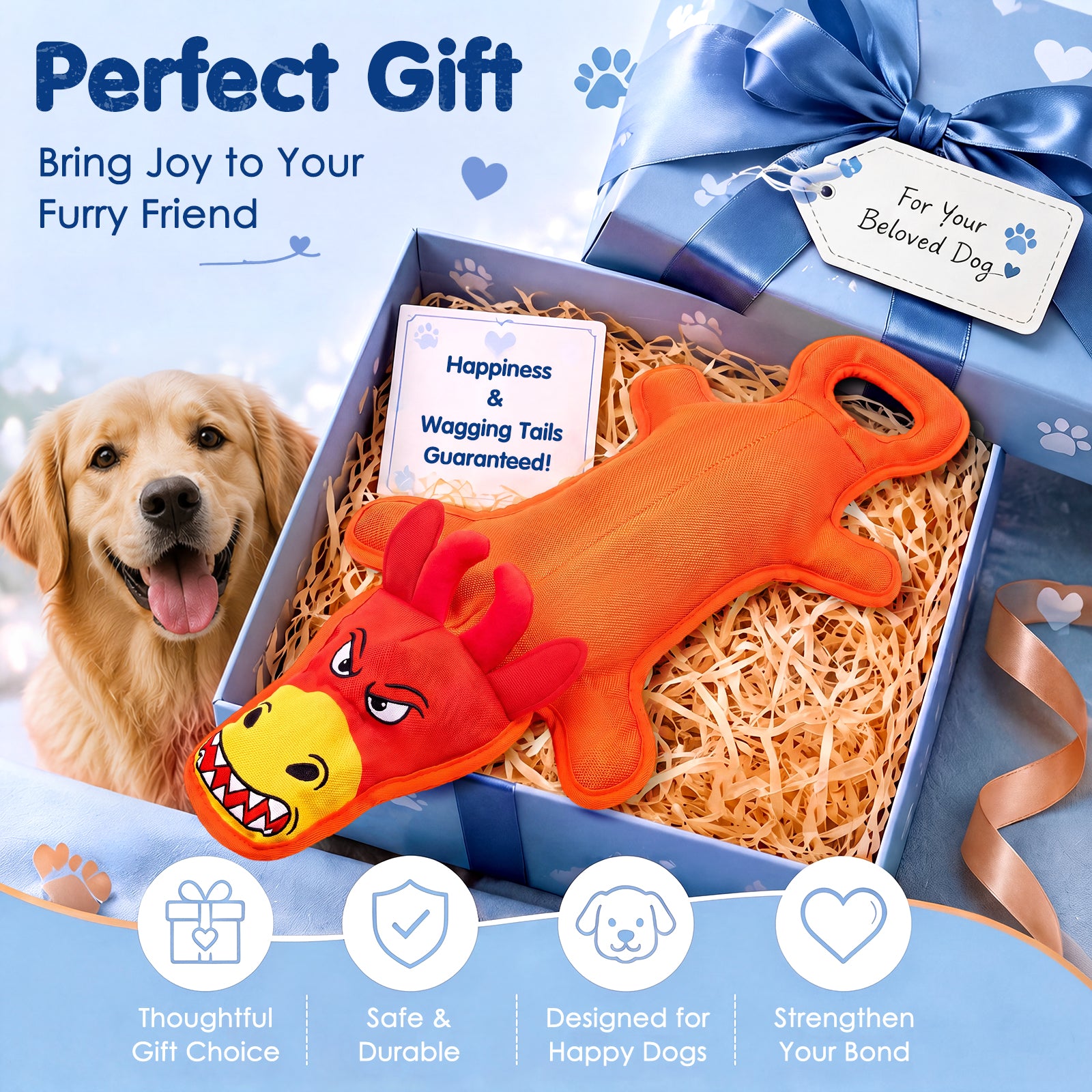 Fuufome 60cm stretched canvas cow Squeaky Plush Dog Toy