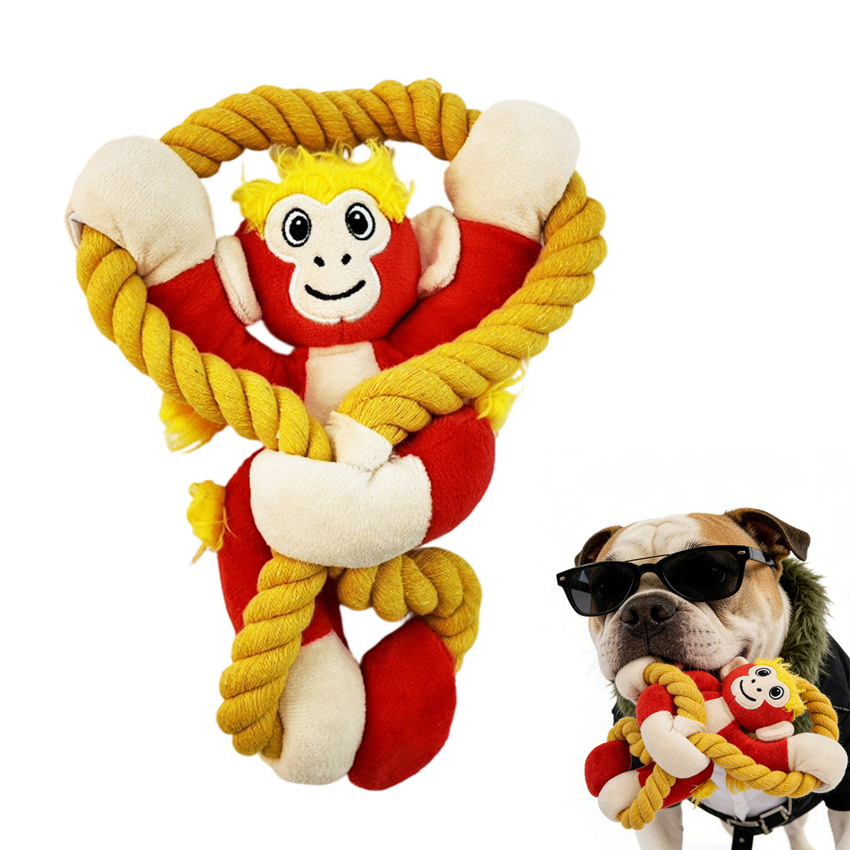 Fuufome Pull-String Monkey Squeaky Plush Dog Toy