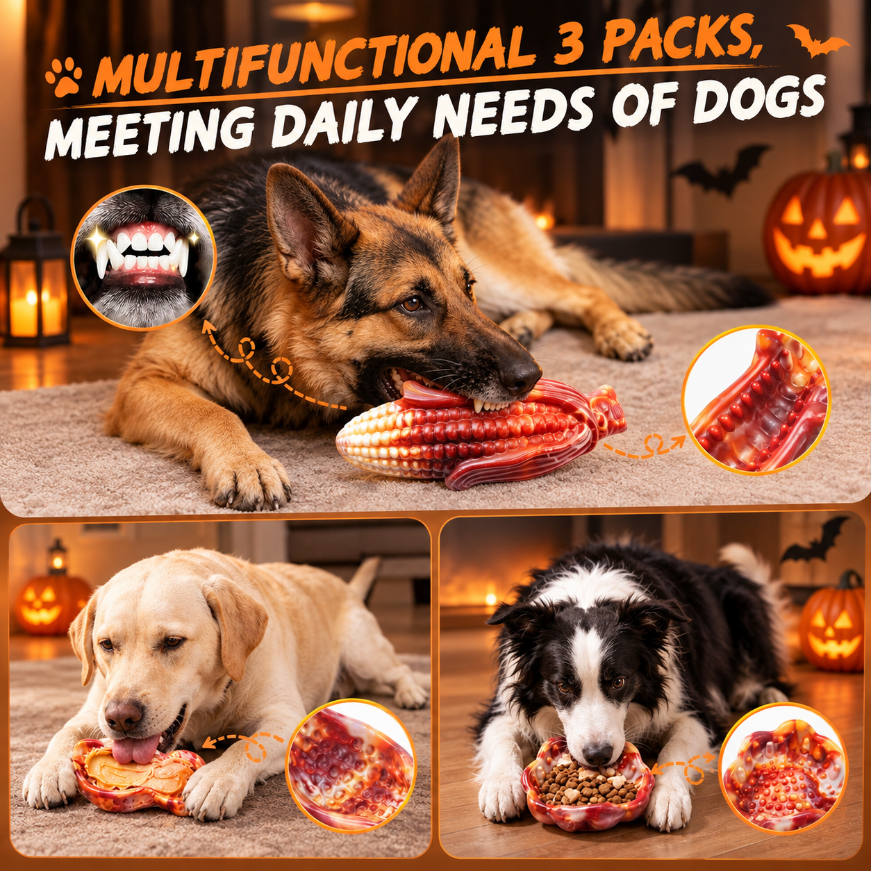 Fuufome Corn Peanuts and Pumpkin Set of 3 Items Chew Dog Toy