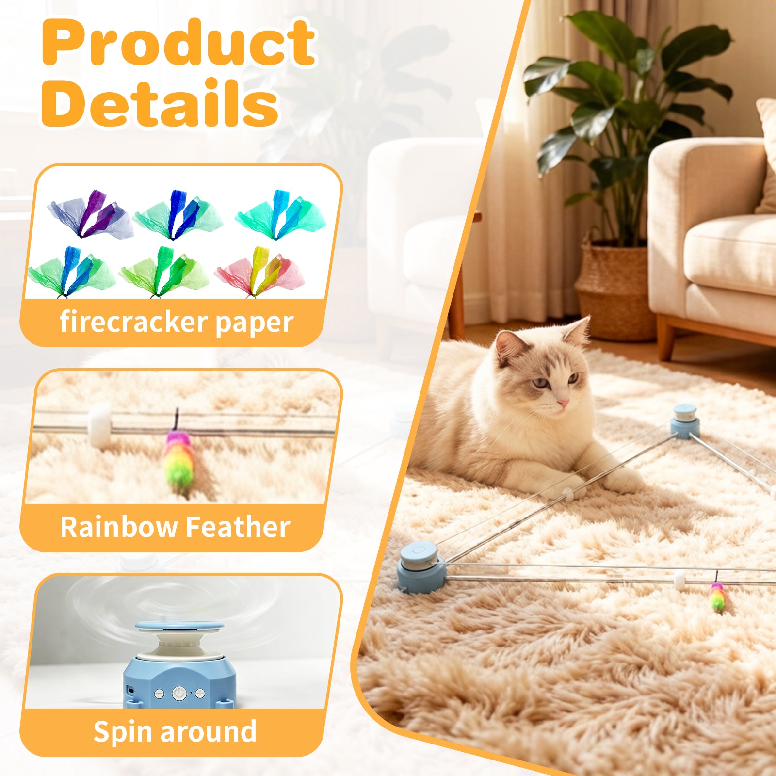 Fuufome Running rope cat toy, indoor interactive cat toy, automatic cat walking machine