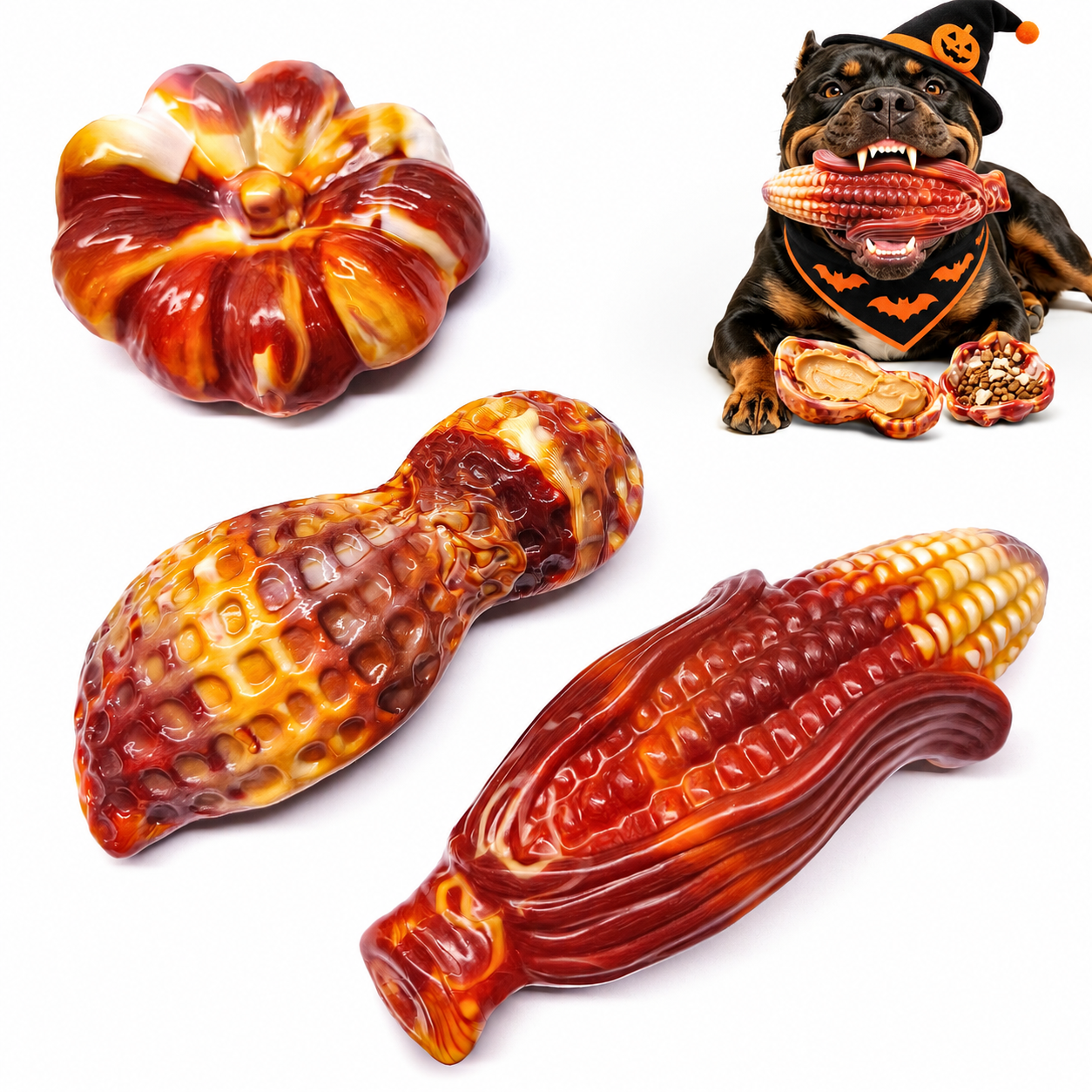 Fuufome Corn Peanuts and Pumpkin Set of 3 Items Chew Dog Toy