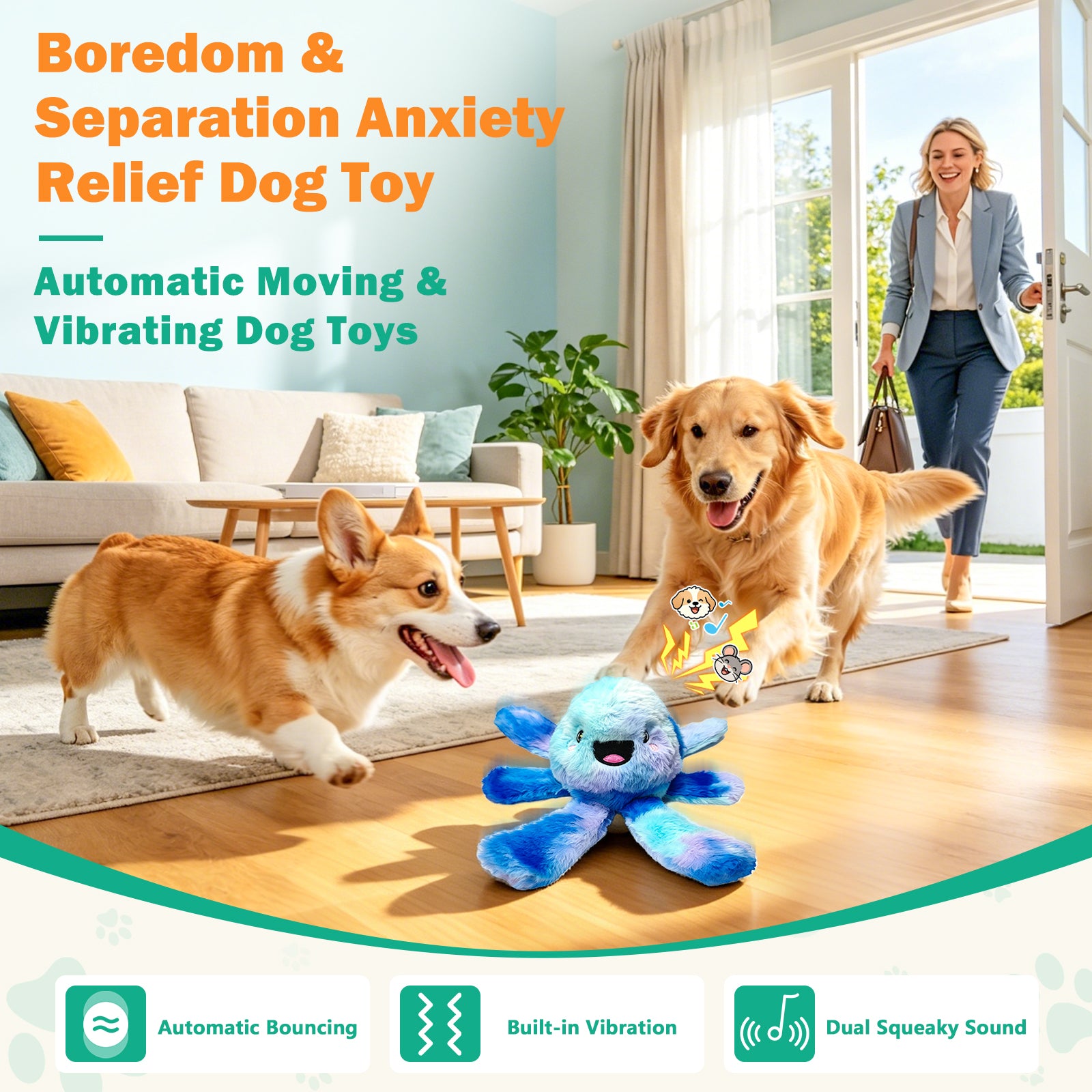 Fuufome Electric jellyfish Squeaky Plush Dog Toy