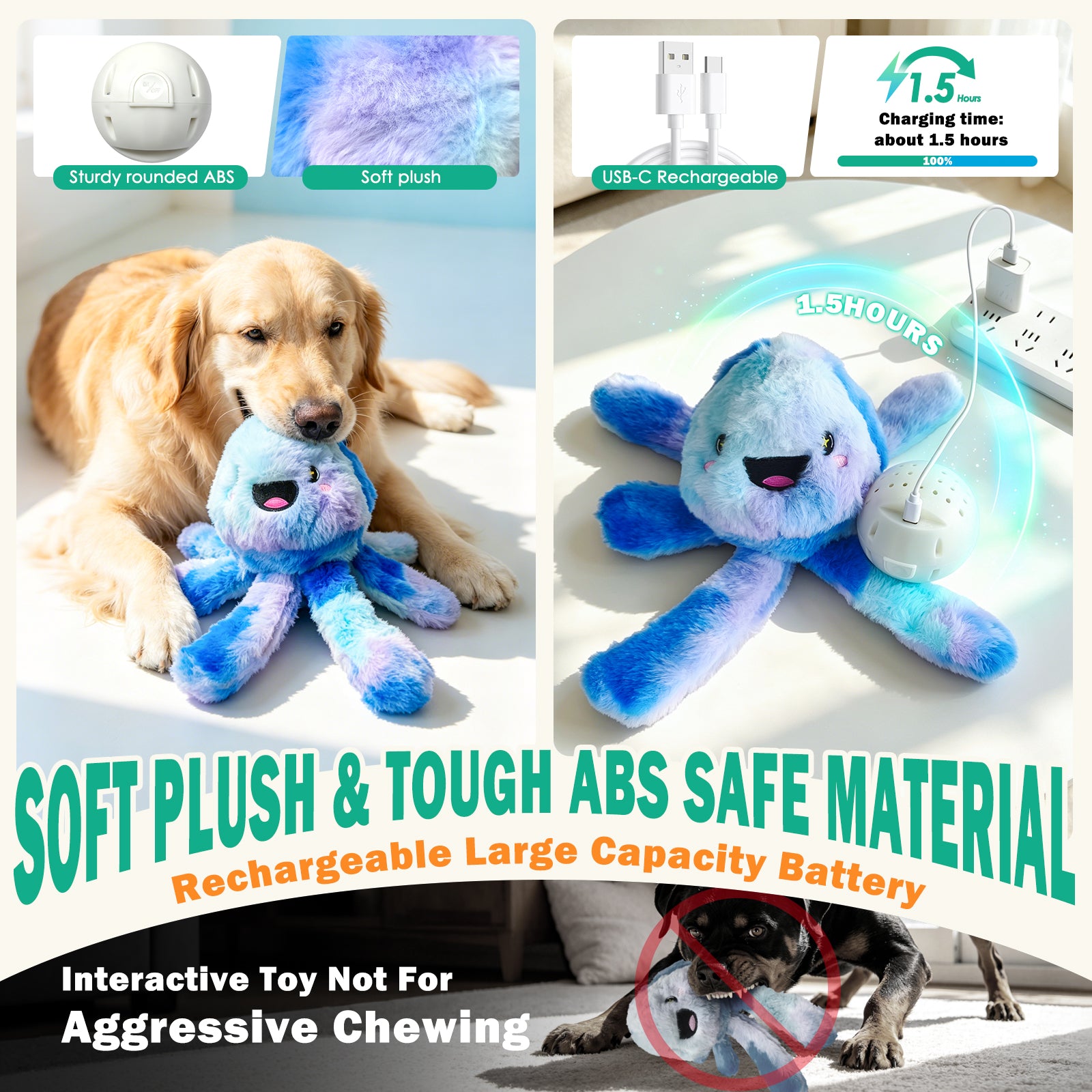 Fuufome Electric jellyfish Squeaky Plush Dog Toy