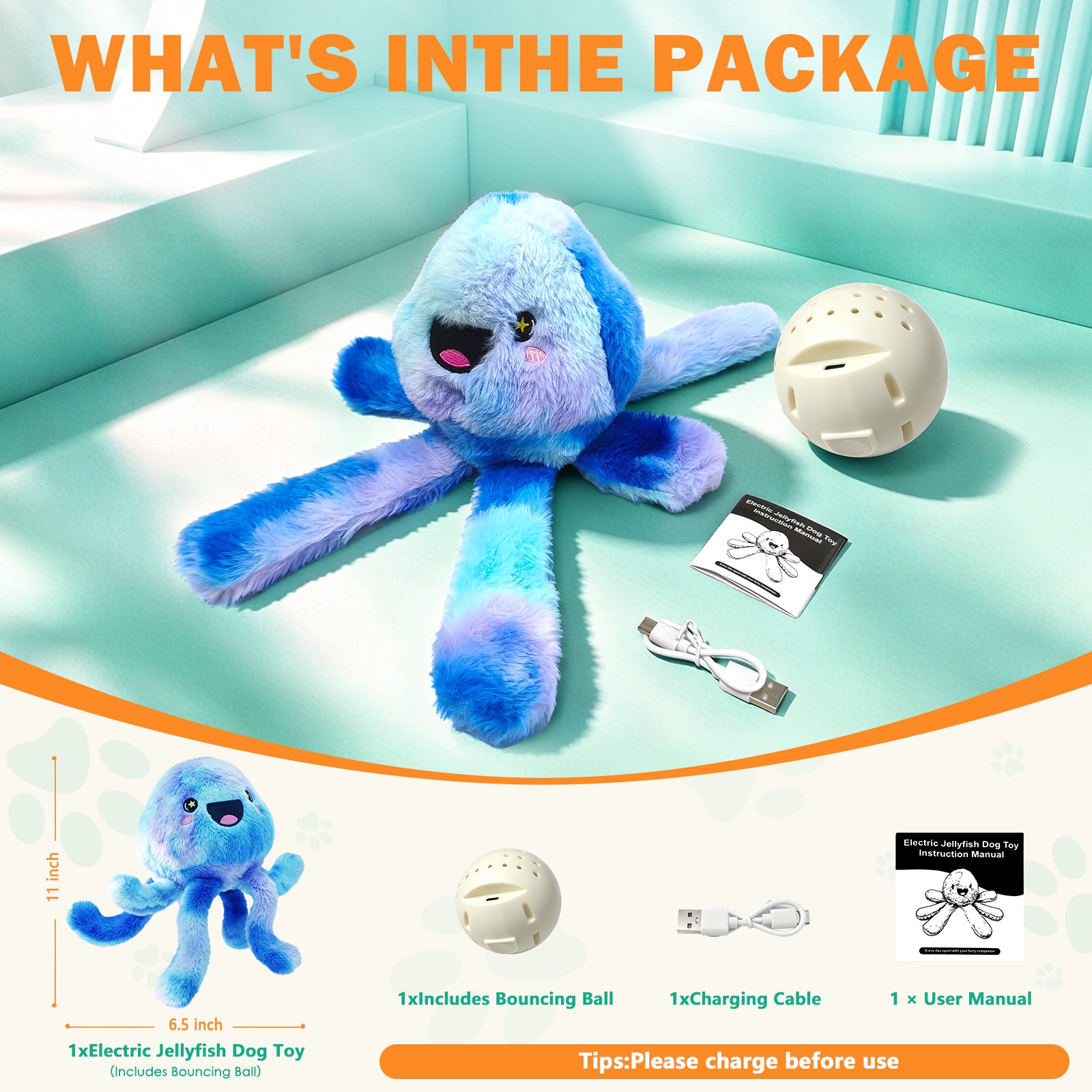 Fuufome Electric jellyfish Squeaky Plush Dog Toy